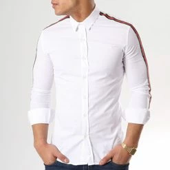Offres 🔔 Chemise Slim Fit Manches Longues Avec Bandes F116 Blanc de Ikao 🤩 -Ikao Soldes Boutique ikao 130479 fab f116 white 20180828T181644 04