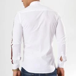 Offres 🔔 Chemise Slim Fit Manches Longues Avec Bandes F116 Blanc de Ikao 🤩 -Ikao Soldes Boutique ikao 130479 fab f116 white 20180828T181644 05