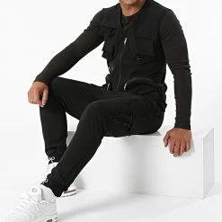 Promo 🔔 Ensemble Gilet Sans Manches Et Jogger Pant LL465 Noir de Ikao 😍