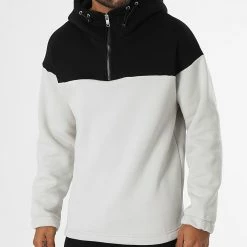 Remise 👏 Sweat Col Zippé Capuche LL486 Gris Clair Noir de Ikao ❤️ -Ikao Soldes Boutique ikao 284528 LL486 GREY 20210915T162442 01