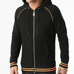 Promo 😀 Sweat Zippé Capuche F660 Noir Orange Fluo de Ikao 👍