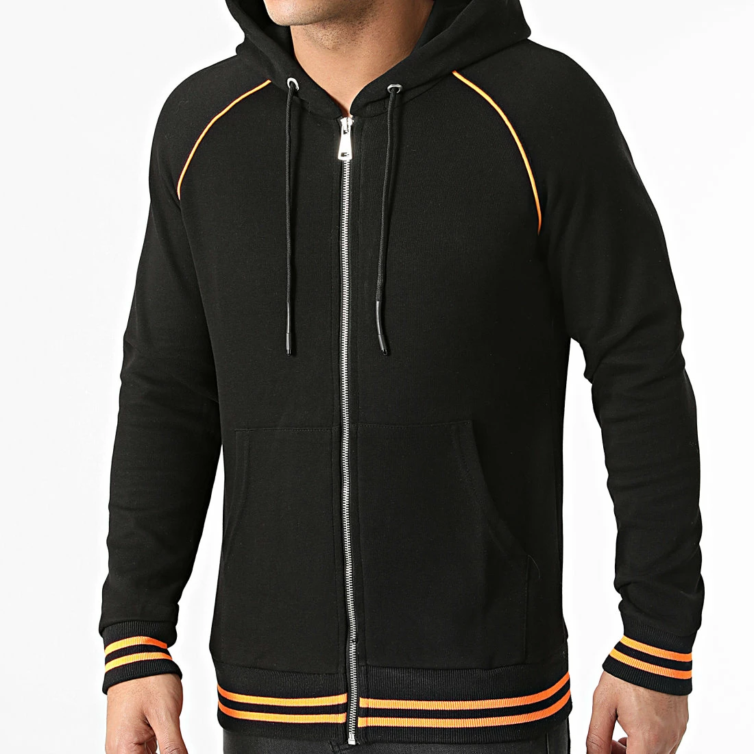 Promo 😀 Sweat Zippé Capuche F660 Noir Orange Fluo de Ikao 👍 3 Promo 😀 Sweat Zippé Capuche F660 Noir Orange Fluo de Ikao 👍