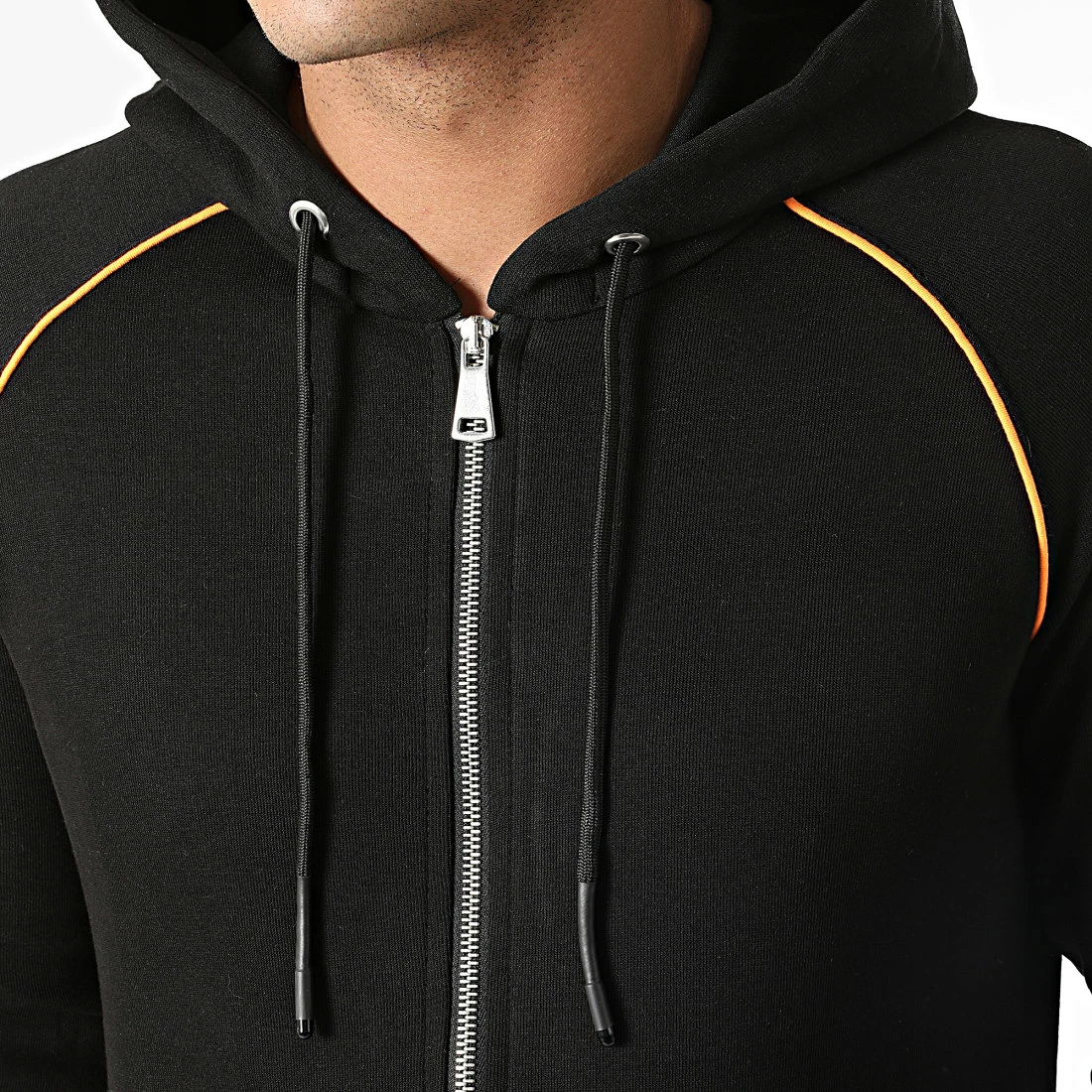 Promo 😀 Sweat Zippé Capuche F660 Noir Orange Fluo de Ikao 👍 4 Promo 😀 Sweat Zippé Capuche F660 Noir Orange Fluo de Ikao 👍 – Image 2