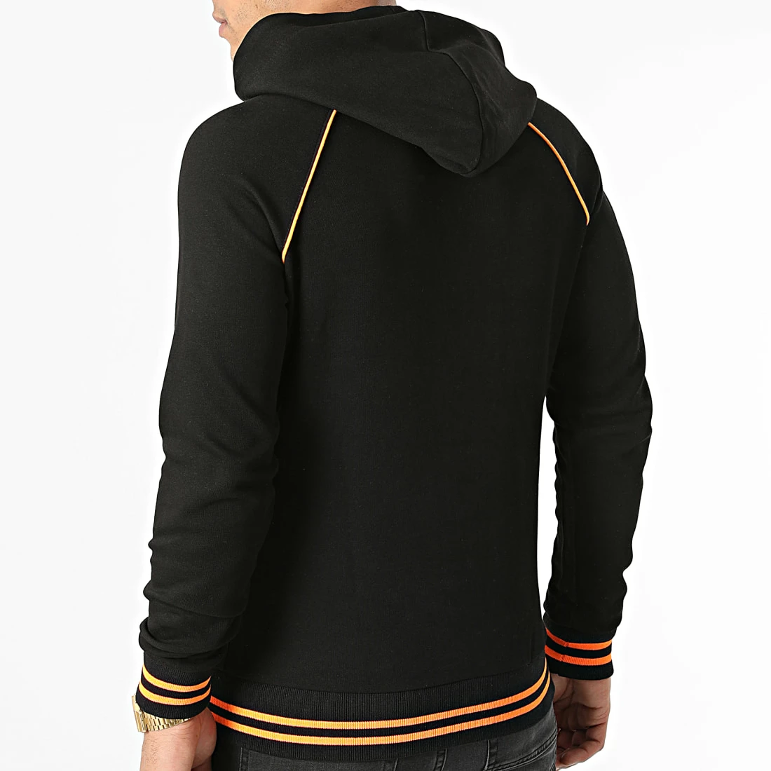 Promo 😀 Sweat Zippé Capuche F660 Noir Orange Fluo de Ikao 👍 6 Promo 😀 Sweat Zippé Capuche F660 Noir Orange Fluo de Ikao 👍 – Image 4