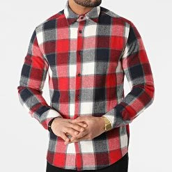 Sortie ❤️ Chemise Manches Longues A Carreaux LL238 Rouge Bleu Marine Blanc de Ikao 🧨 -Ikao Soldes Boutique ikao 297785 LL238 RED 20220113T141842 03