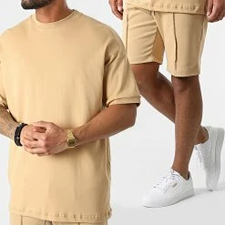 Nouveau 🛒 Ensemble Tee 👕 Shirt Et Short Jogging LL607 Camel de Ikao 🎁