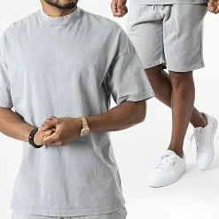 Promo 💯 Ensemble Tee 👕 Shirt Et Short Jogging LL635 Gris de Ikao ⭐