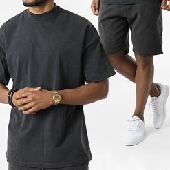 Promo 😀 Ensemble Tee 👕 Shirt Et Short Jogging LL635 Noir de Ikao 👏