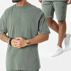 Le moins cher 👍 Ensemble Tee 👕 Shirt Et Short Jogging LL635 Vert Kaki de Ikao 🥰