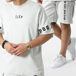 Coupon 😀 Ensemble Tee 👕 Shirt Et Short Jogging LL613 Gris Clair de Ikao 👍