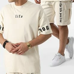 Tout neuf 🧨 Ensemble Tee 👕 Shirt Et Short Jogging LL613 Beige de Ikao 😍