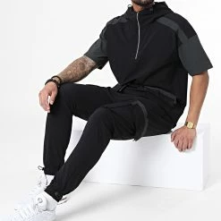 Meilleure affaire 👏 Ensemble Tee 👚 Shirt Poche Capuche Et Pantalon Jogging LL606 Noir de Ikao 💯