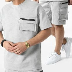 Offres 😍 Ensemble Tee 👕 Shirt Et Short Cargo LL605 Gris Chiné de Ikao 🥰