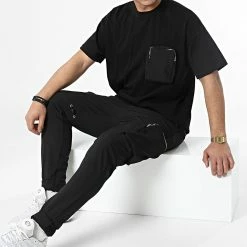 Remise 👏 Ensemble Tee 👕 Shirt Et Jogger Pant LL601 Noir de Ikao 👍