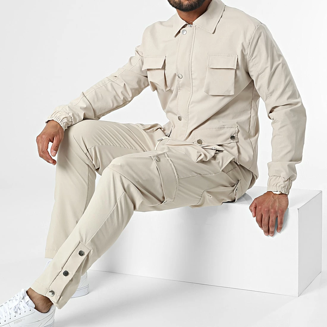 Meilleure affaire 🤩 Ensemble Veste Zippée Et Pantalon Cargo LL640 Beige de Ikao ❤️ 3 Meilleure affaire 🤩 Ensemble Veste Zippée Et Pantalon Cargo LL640 Beige de Ikao ❤️