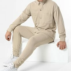 Ikao Soldes Boutique 33 Acheter 🌟 Ensemble Surchemise Et Pantalon Jogging LL610 Beige de Ikao ✨