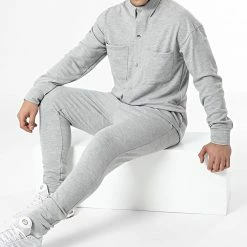 Vente flash 🎉 Ensemble Surchemise Et Pantalon Jogging LL610 Gris Chiné de Ikao ✔️