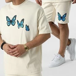 Remise 🌟 Ensemble Tee 👕 Shirt Et Short Jogging LL652 Beige de Ikao 🔔