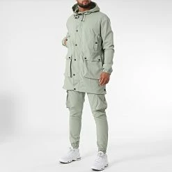 Le moins cher ⌛ Ensemble Veste Zippée Capuche Et Pantalon Jogging LL559 Vert Kaki Clair de Ikao 🔥