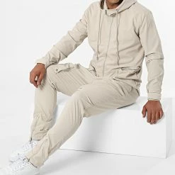 Tout neuf 🛒 Ensemble Veste Zippée Capuche Et Pantalon Jogging LL602 Beige de Ikao 😍