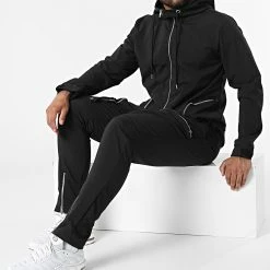 Sortie ✨ Ensemble Veste Zippée Capuche Et Pantalon Jogging LL602 Noir de Ikao 😀