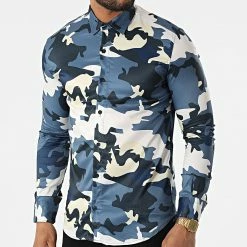 Top 10 💯 Chemise A Manches Longues LL149 Bleu Marine Beige Camouflage de Ikao ✔️