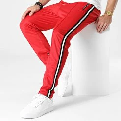 Tout neuf 👍 Pantalon Jogging A Bandes LL677 Rouge de Ikao ✨ -Ikao Soldes Boutique ikao 324503 LL677 RED 20220621T141153 03