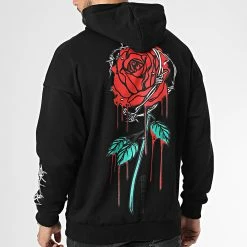 Meilleure vente 😍 Sweat Capuche LL684 Noir Floral de Ikao 👍