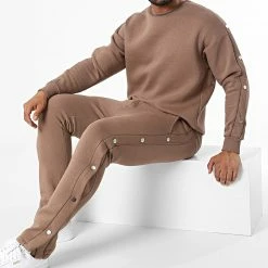 Sortie 💯 Ensemble Sweat Crewneck Et Pantalon Jogging LL716 Marron de Ikao 👍