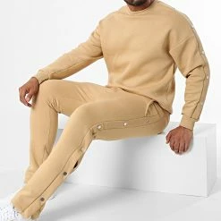 Offres 😉 Ensemble Sweat Crewneck Et Pantalon Jogging LL716 Beige de Ikao 😀