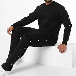 Meilleure affaire 🥰 Ensemble Sweat Crewneck Et Pantalon Jogging LL716 Noir de Ikao 😉