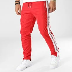 Promo 💯 Pantalon Jogging A Bandes LL725 Rouge Blanc de Ikao 😉