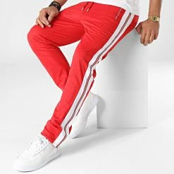 Promo 💯 Pantalon Jogging A Bandes LL725 Rouge Blanc de Ikao 😉 -Ikao Soldes Boutique ikao 341930 LL725 RED 20221017T145436 03