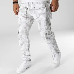 Remise 🎉 Pantalon Cargo LL724 Blanc Gris Clair de Ikao ❤️