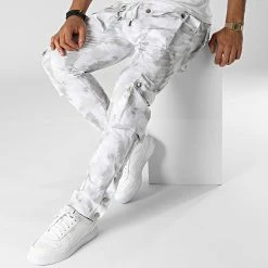 Remise 🎉 Pantalon Cargo LL724 Blanc Gris Clair de Ikao ❤️ -Ikao Soldes Boutique ikao 341972 LL724 WHITE GREY 20221017T144437 03