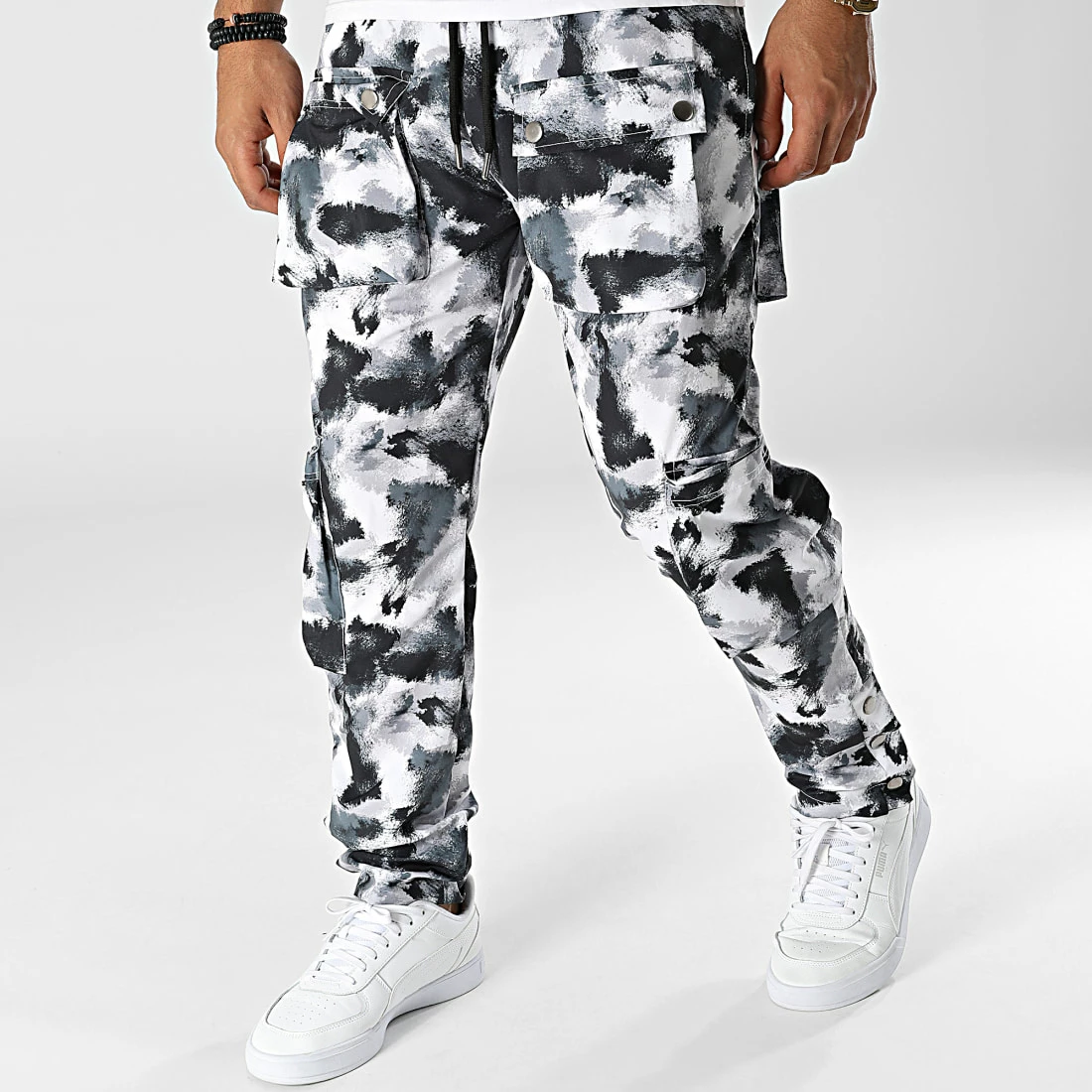 Sortie ❤️ Pantalon Cargo LL724 Blanc Gris de Ikao 🥰 3 Sortie ❤️ Pantalon Cargo LL724 Blanc Gris de Ikao 🥰