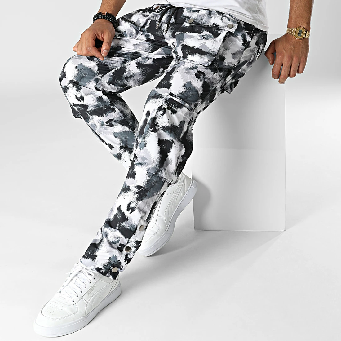 Sortie ❤️ Pantalon Cargo LL724 Blanc Gris de Ikao 🥰 5 Sortie ❤️ Pantalon Cargo LL724 Blanc Gris de Ikao 🥰 – Image 3