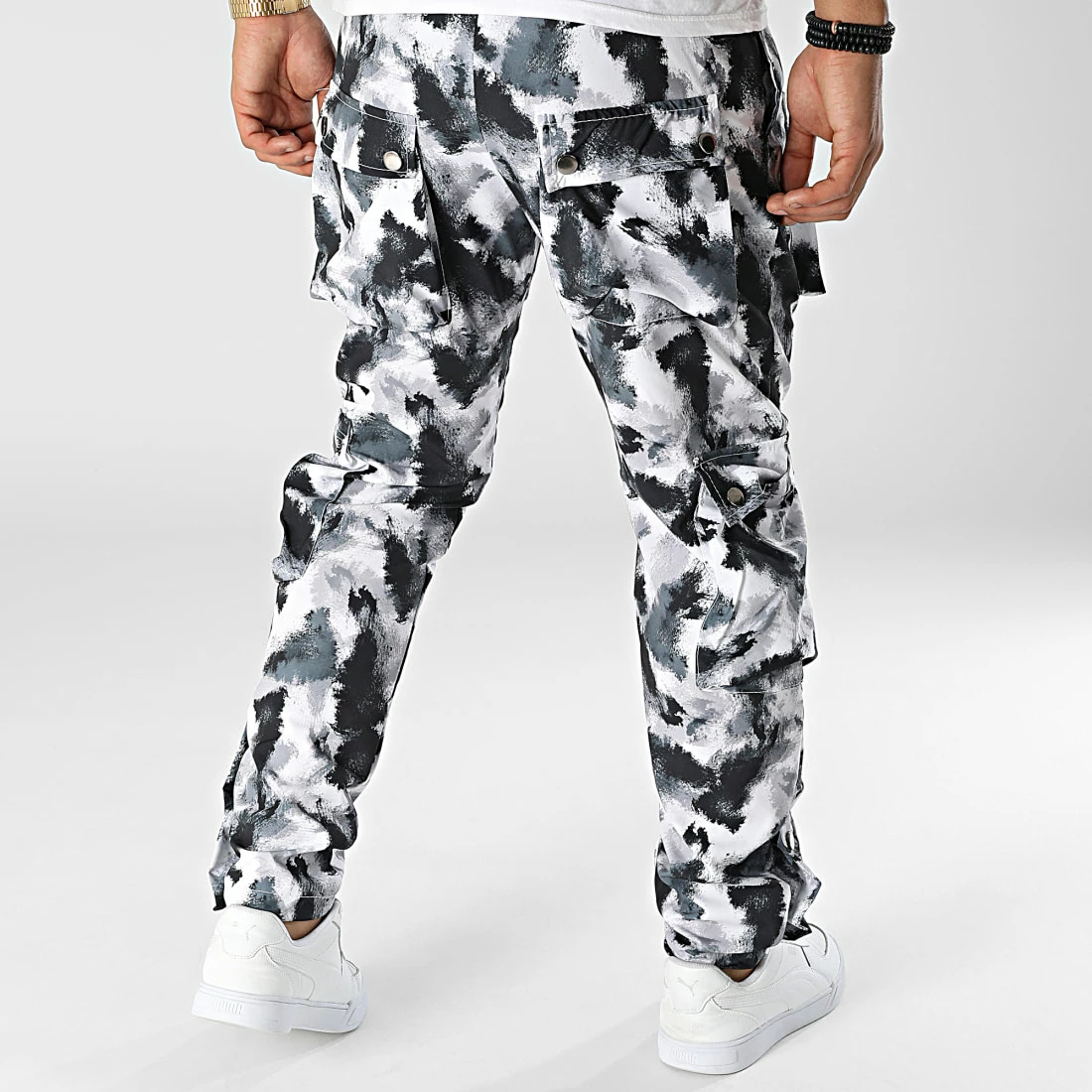 Sortie ❤️ Pantalon Cargo LL724 Blanc Gris de Ikao 🥰 6 Sortie ❤️ Pantalon Cargo LL724 Blanc Gris de Ikao 🥰 – Image 4