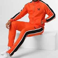 Meilleure vente 🧨 Ensemble De Survetement A Bandes LL722 Orange de Ikao 🔥