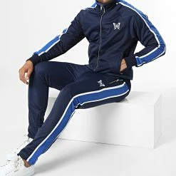 Bon marché 🥰 Ensemble De Survetement A Bandes LL722 Bleu Marine de Ikao 😉