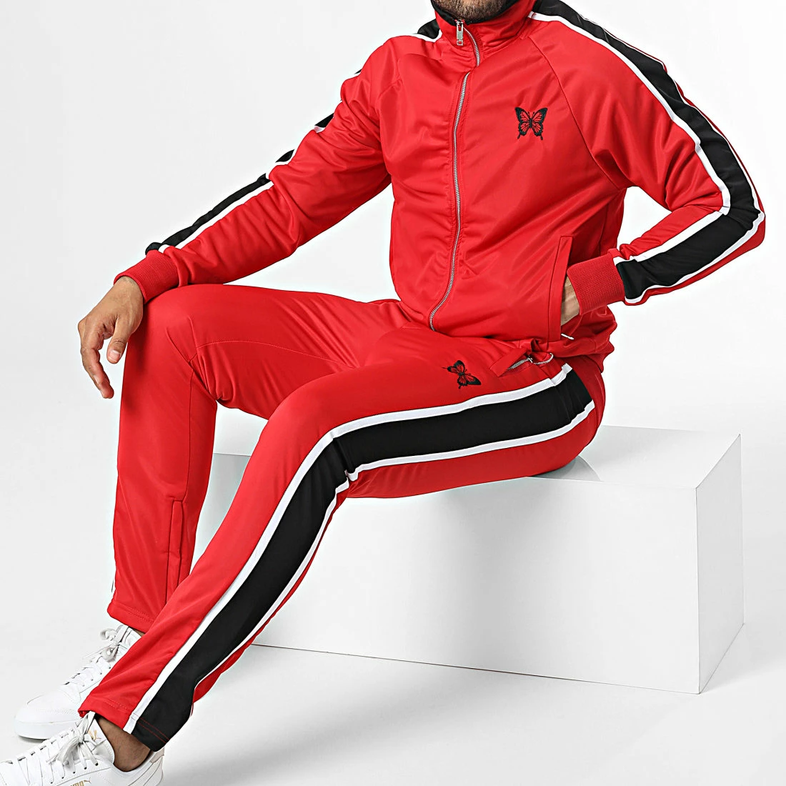 Promo 👍 Ensemble De Survetement A Bandes LL722 Rouge de Ikao 🎁 3 Promo 👍 Ensemble De Survetement A Bandes LL722 Rouge de Ikao 🎁