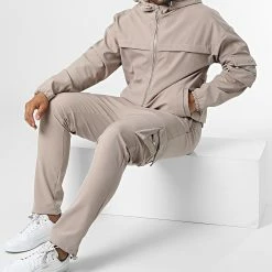 Budget 😀 Ensemble Sweat Zippé Capuche Et Pantalon Cargo LL715 Taupe de Ikao 🔥