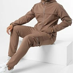 Meilleure affaire 🎁 Ensemble Sweat Zippé Capuche Et Pantalon Cargo LL715 Marron de Ikao 🛒